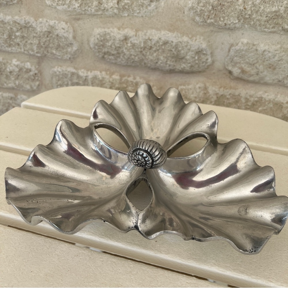 Betty Barrena pewter dish signed numbered seashell three part serving tray